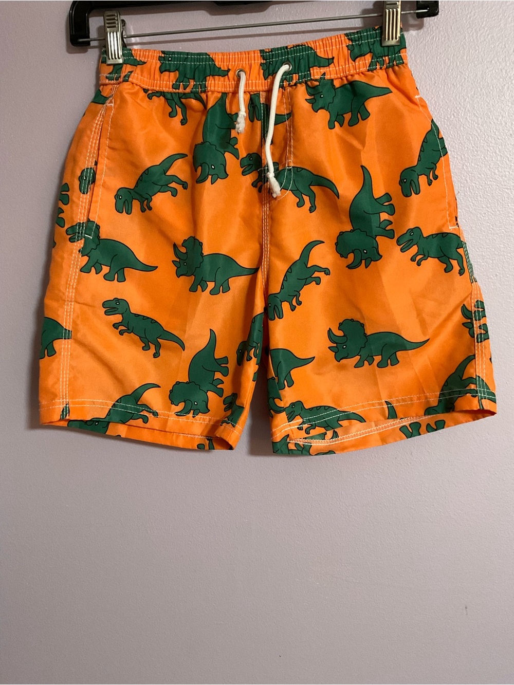 Kids Orange Dinosaur Swim Shorts